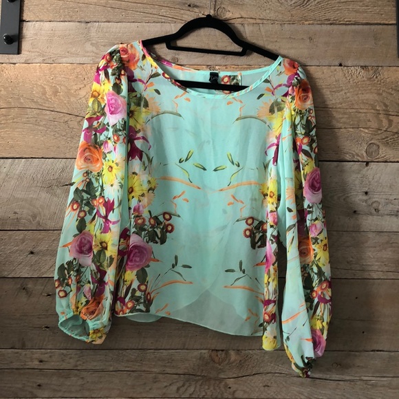 Windsor Sheer Mint Floral Blouse Size M - Picture 2 of 8